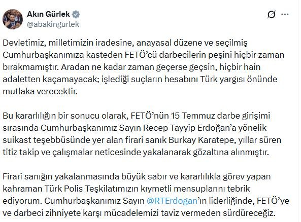 Adalet Bakanı Akın Gürlek, kırmızı