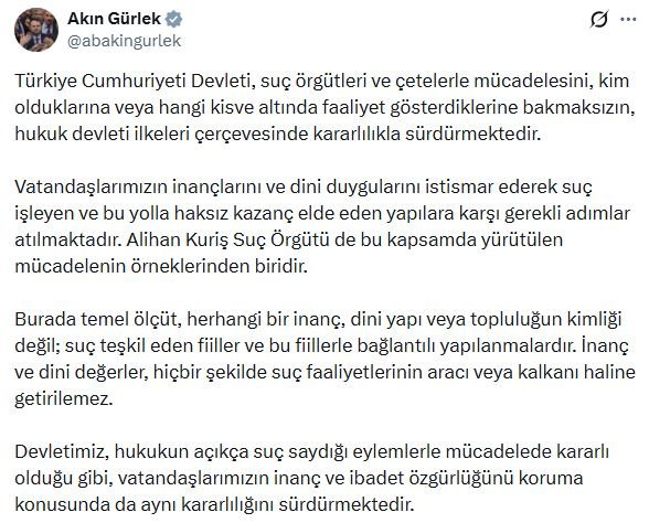 Adalet Bakanı Akın Gürlek,
