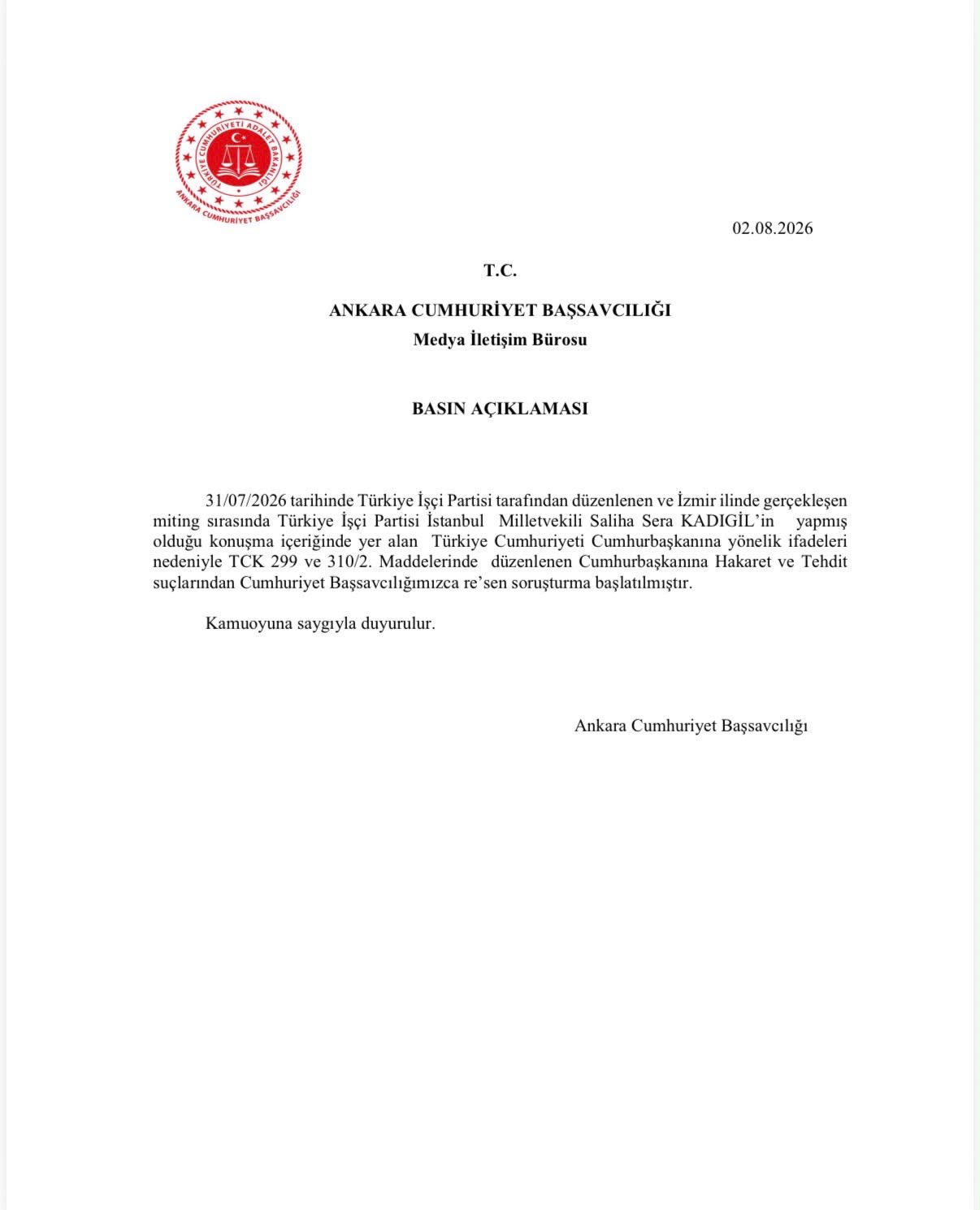 TİP Milletvekili Sera Kadıgil hakkında,
