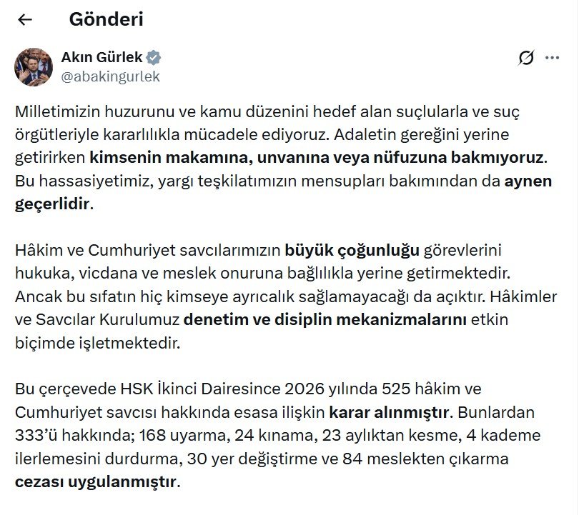 Adalet Bakanı Akın Gürlek, HSK'nın