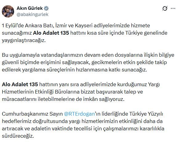 Adalet Bakanı Akın Gürlek, 'Alo