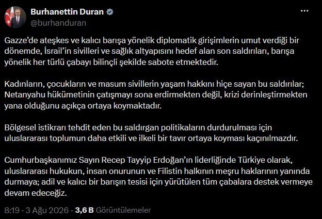 İletişim Başkanı Burhanettin Duran, İsrail'in