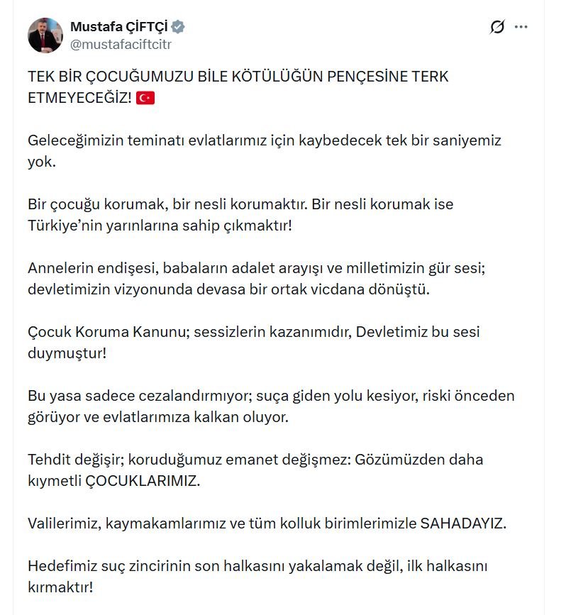 İçişleri Bakanı Mustafa Çiftçi, Çocuk