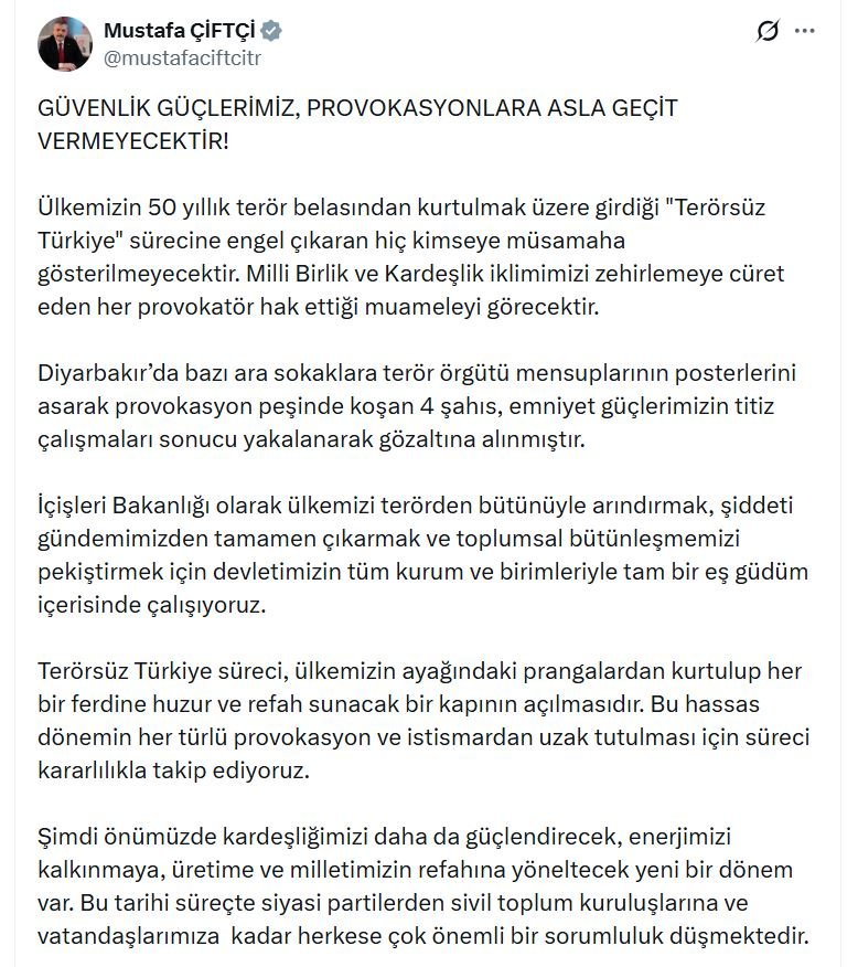 İçişleri Bakanı Mustafa Çiftçi, Terörsüz