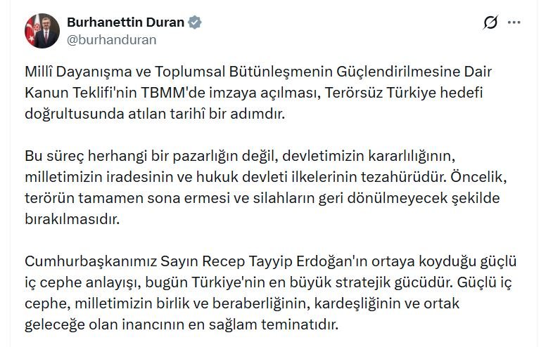 İletişim Başkanı Burhanettin Duran, Milli