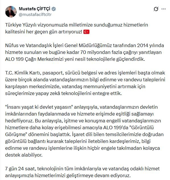 İçişleri Bakanı Mustafa Çiftçi, ALO