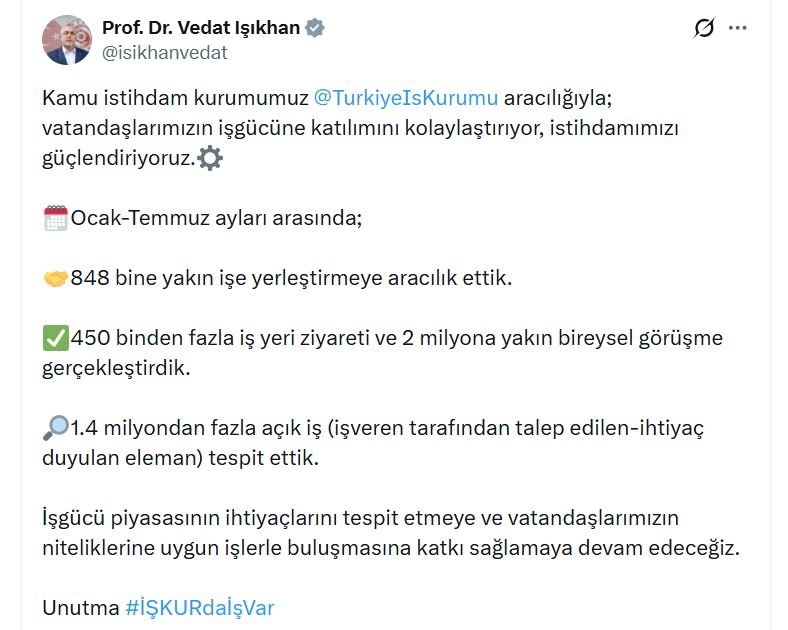 Bakan Işıkhan: 7 Ayda 848 Bine Yakın İşe Yerleştirme Sağladık