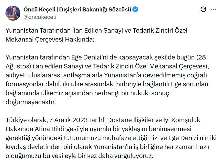Dışişleri Sözcüsü Öncü Keçeli: Yunanistan'ın
