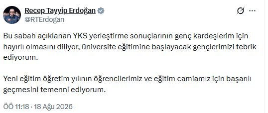 Cumhurbaşkanı Erdoğan, YKS yerleştirme
