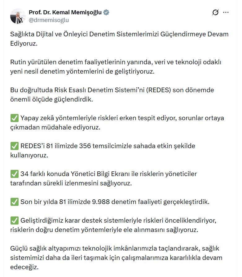 Sağlık Bakanı Kemal Memişoğlu, sağlıkta