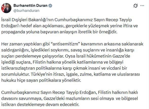 İletişim Başkanı Burhanettin Duran, İsrail