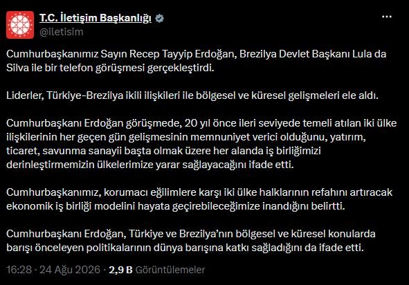 Cumhurbaşkanı Erdoğan, Brezilya Devlet Başkanı