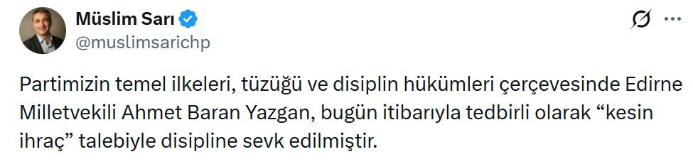 CHP Edirne Milletvekili Ahmet Baran