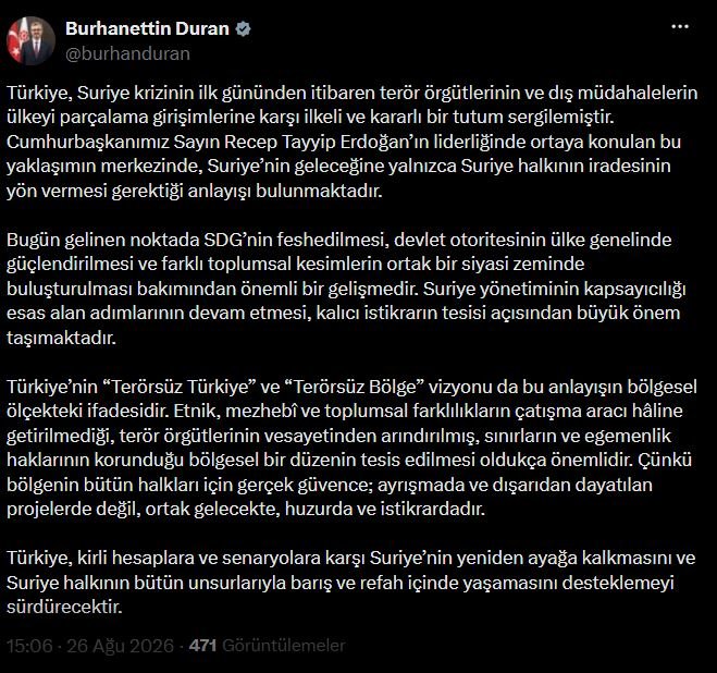 İletişim Başkanı Burhanettin Duran, Türkiye'nin