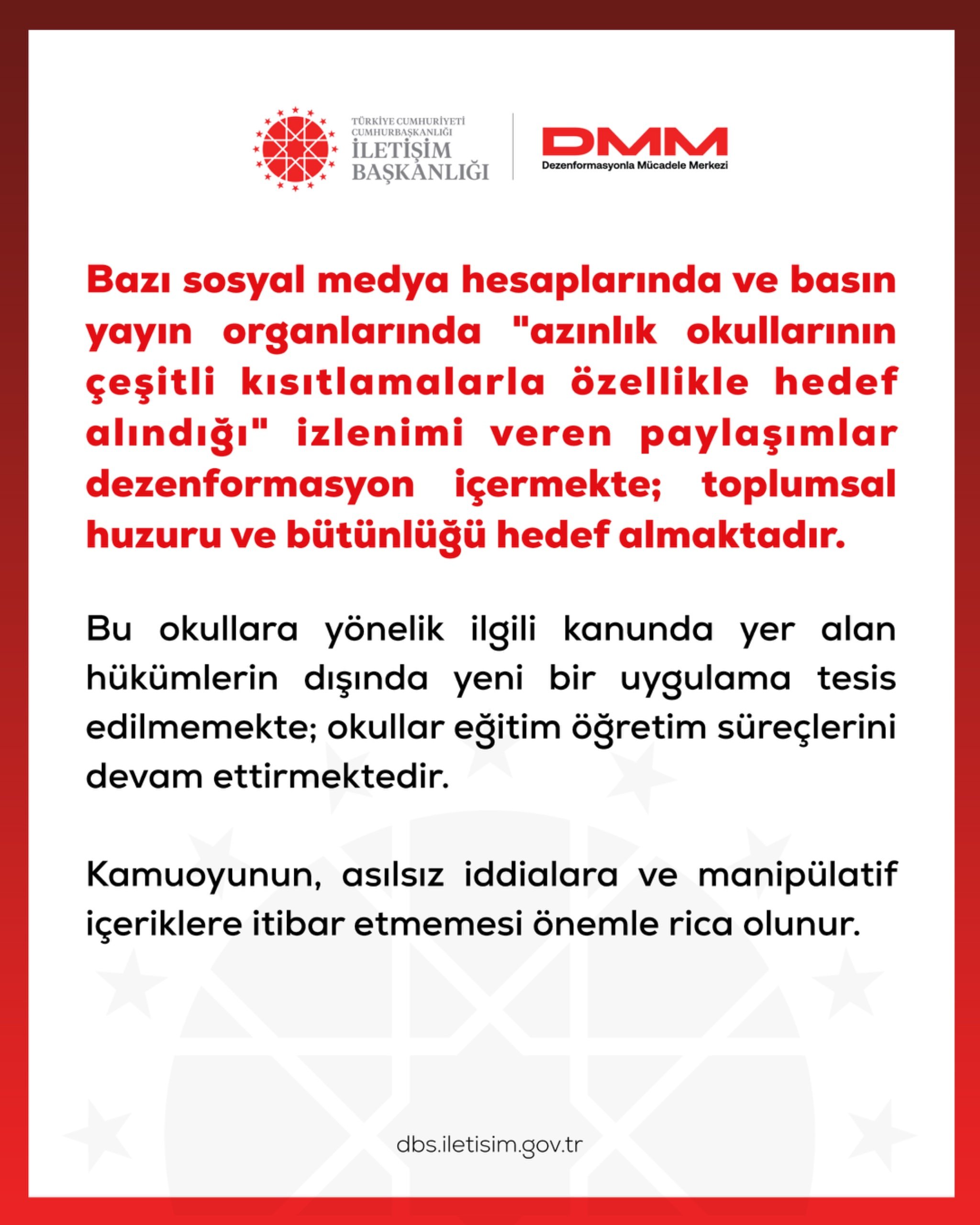 DMM, azınlık okullarının hedef alındığı