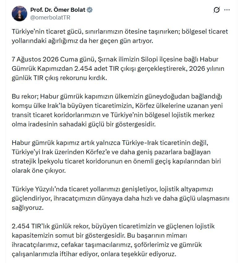 Ticaret Bakanı Ömer Bolat, Habur