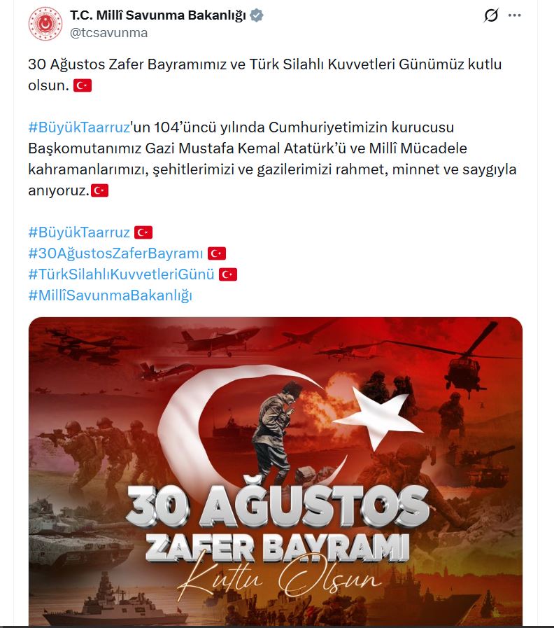 Milli Savunma Bakanlığı, 30 Ağustos