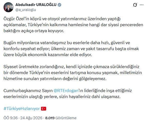Ulaştırma ve Altyapı Bakanı Abdulkadir