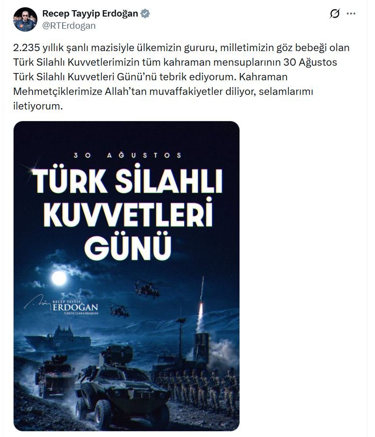 Cumhurbaşkanı Erdoğan, 30 Ağustos Türk
