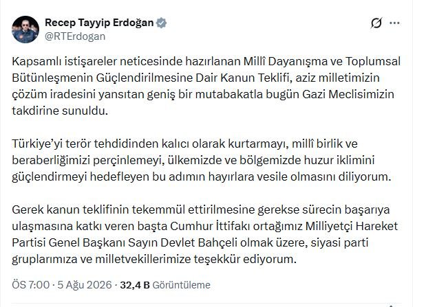 Cumhurbaşkanı Erdoğan, TBMM'ye sunulan