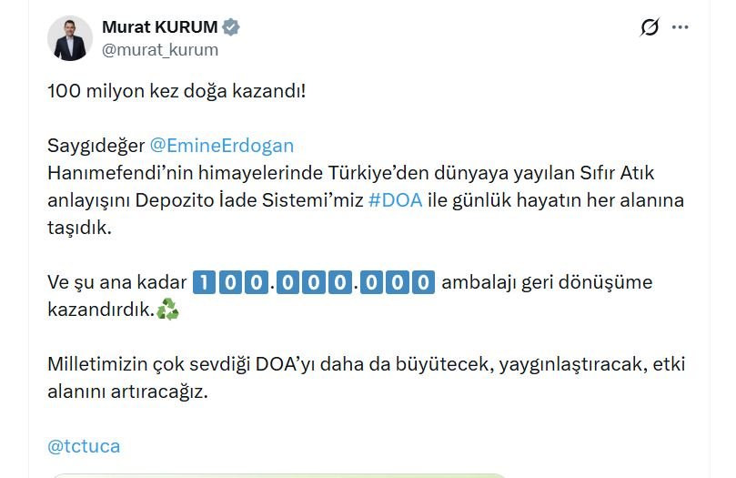 DOA ile 100 milyon ambalaj geri dönüşüme kazandırıldı!