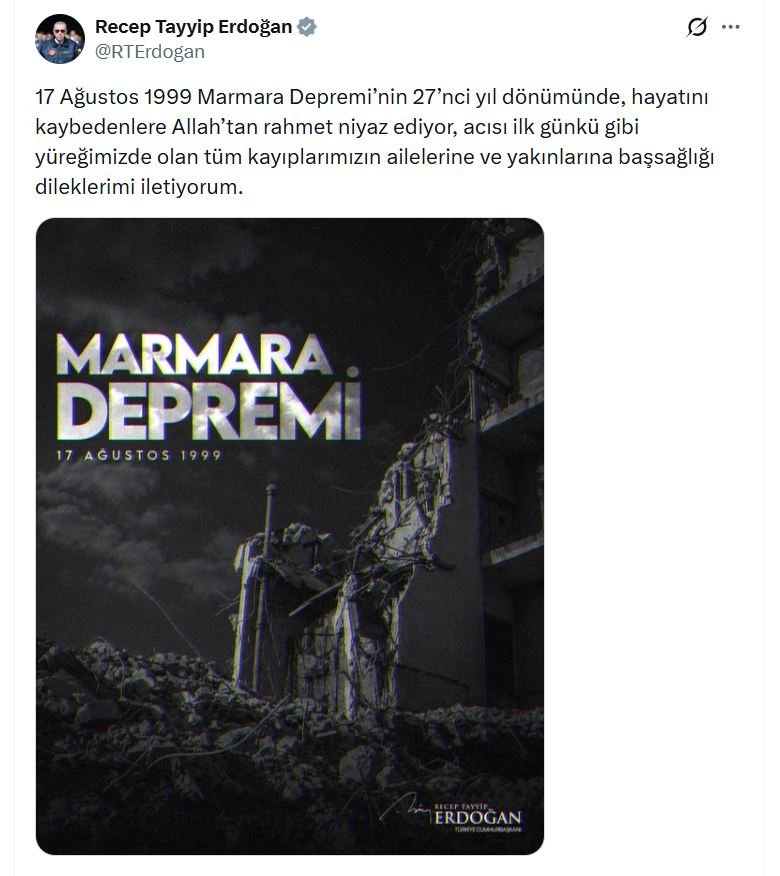 Cumhurbaşkanı Erdoğan, 17 Ağustos