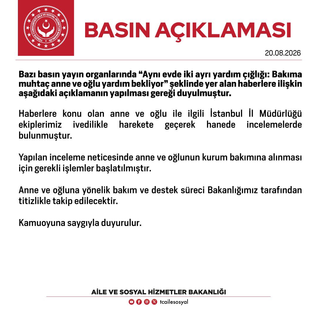 Aile ve Sosyal Hizmetler Bakanlığı,