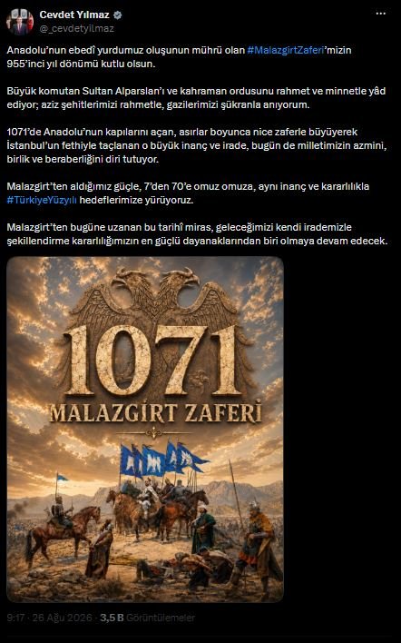 Cumhurbaşkanı Yardımcısı Cevdet Yılmaz, Malazgirt