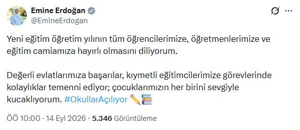 Emine Erdoğan, yeni eğitim öğretim