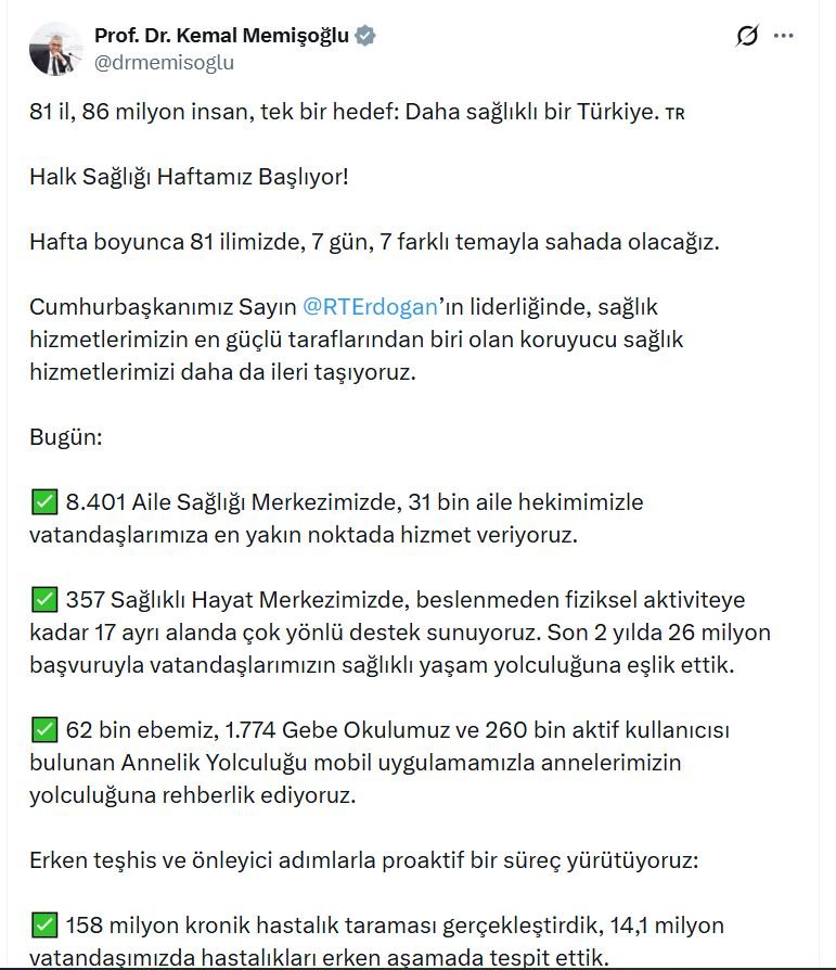 Bakan Memişoğlu açıkladı: 14,1 milyon vatandaşta hastalık erken tespit edildi