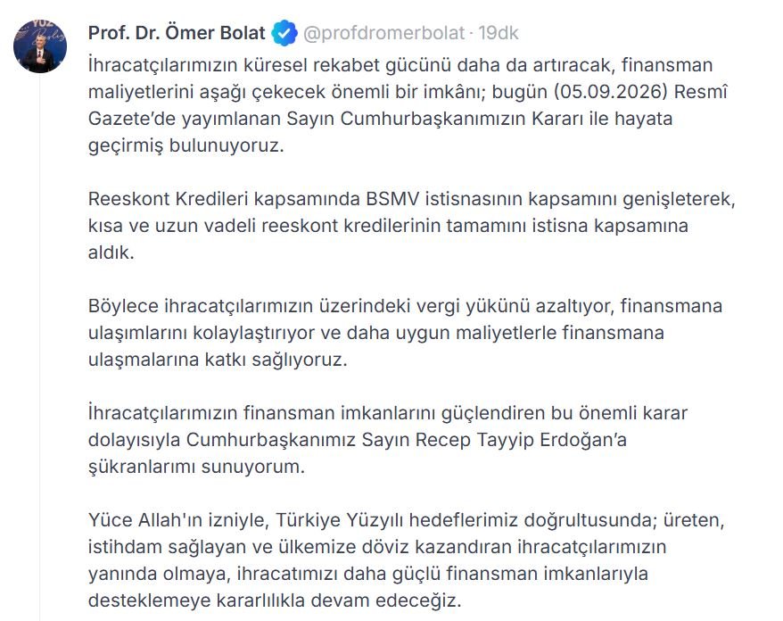 Ticaret Bakanlığı, reeskont kredilerinde BSMV