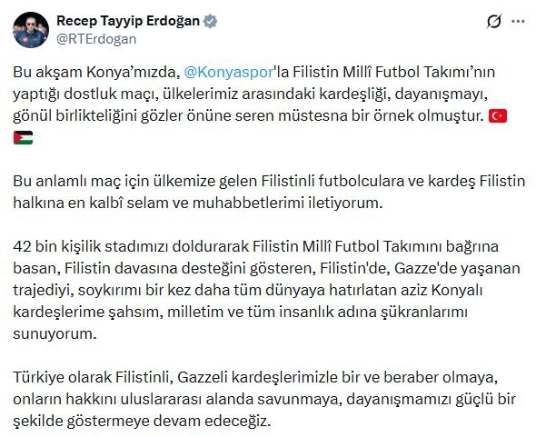 Cumhurbaşkanı Recep Tayyip Erdoğan, Konyaspor-Filistin