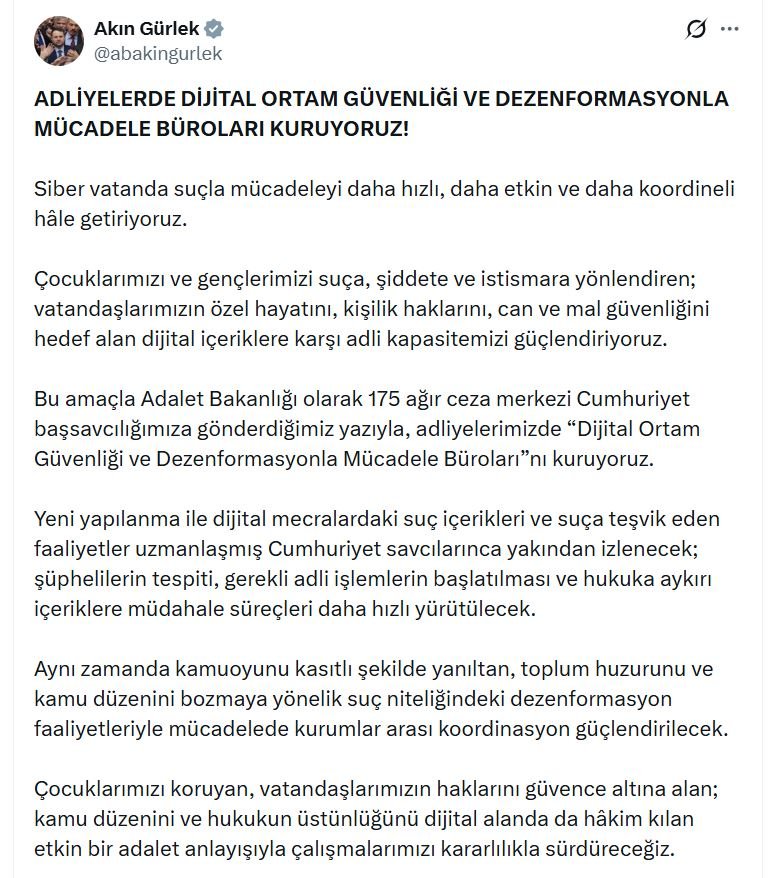 Adalet Bakanı Akın Gürlek, adliyelerde