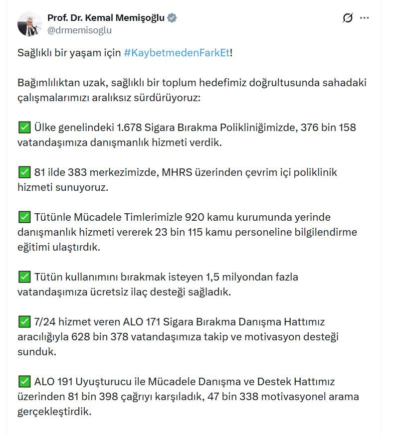 Sağlık Bakanı Kemal Memişoğlu, Türkiye