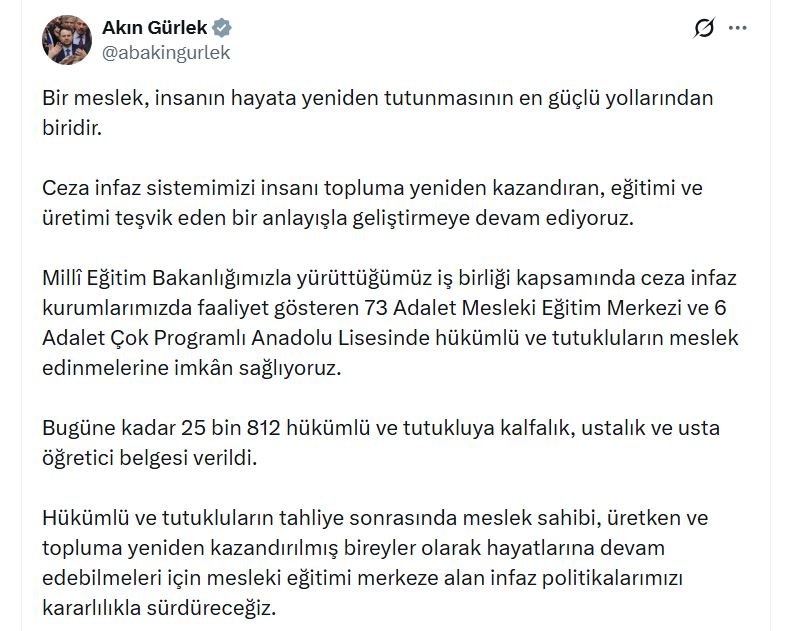 Adalet Bakanı Akın Gürlek, ceza