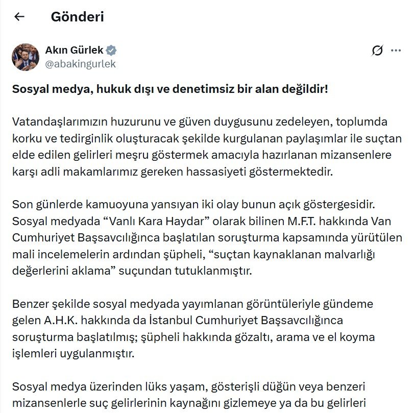 Adalet Bakanı Akın Gürlek, sosyal