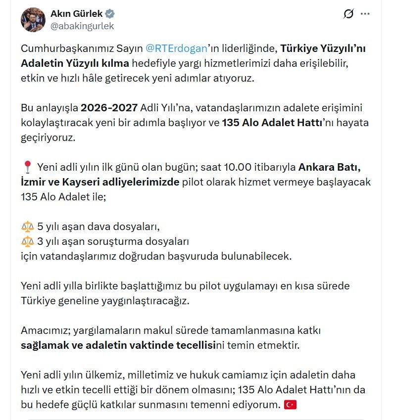 Adalet Bakanı Akın Gürlek, yargıda