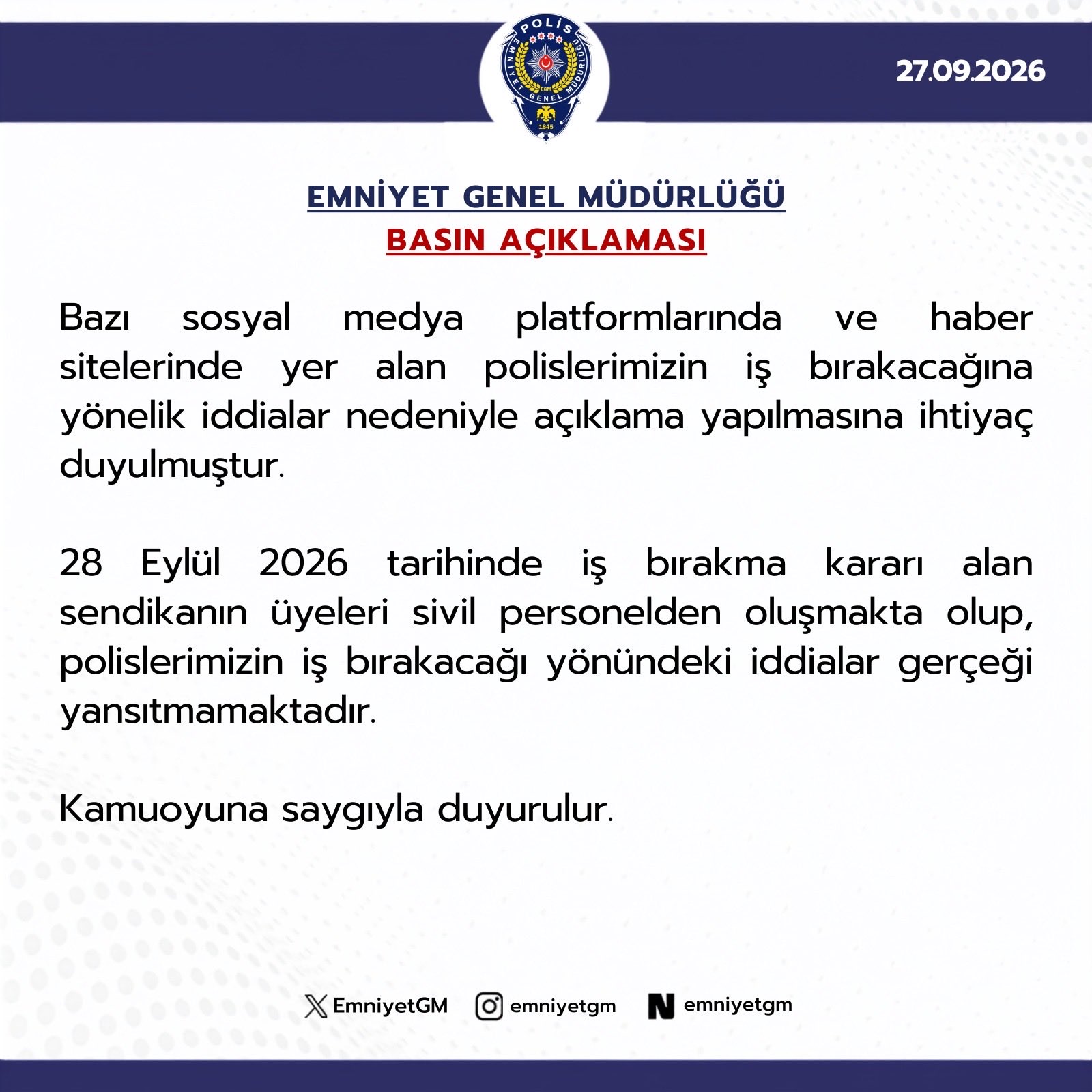 Emniyet Genel Müdürlüğü, polislerin iş