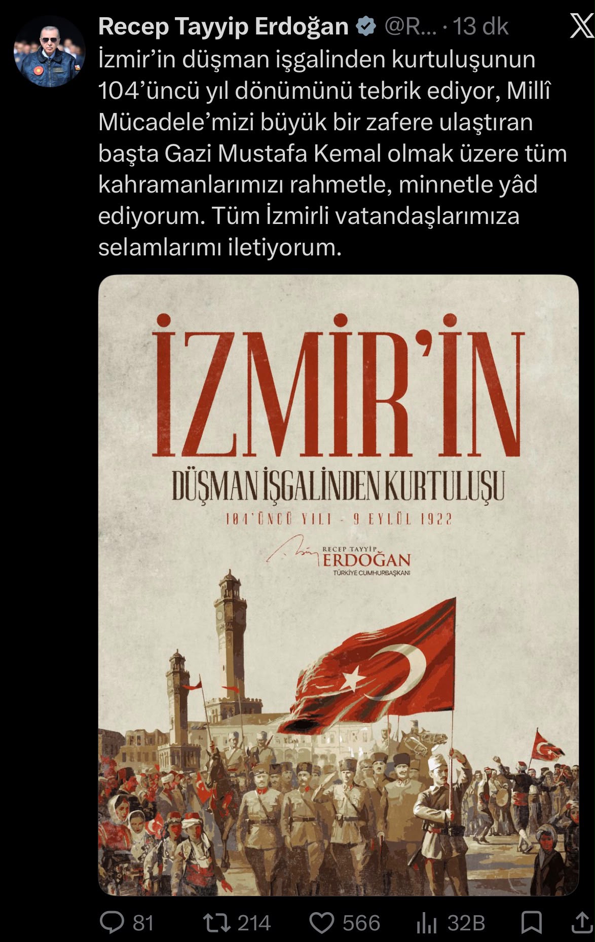 Cumhurbaşkanı Erdoğan, İzmir'in düşman işgalinden