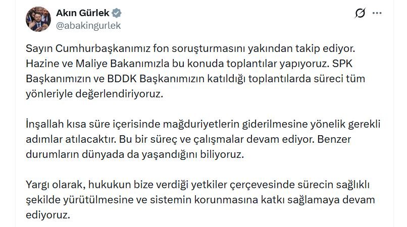 Adalet Bakanı Akın Gürlek, fon