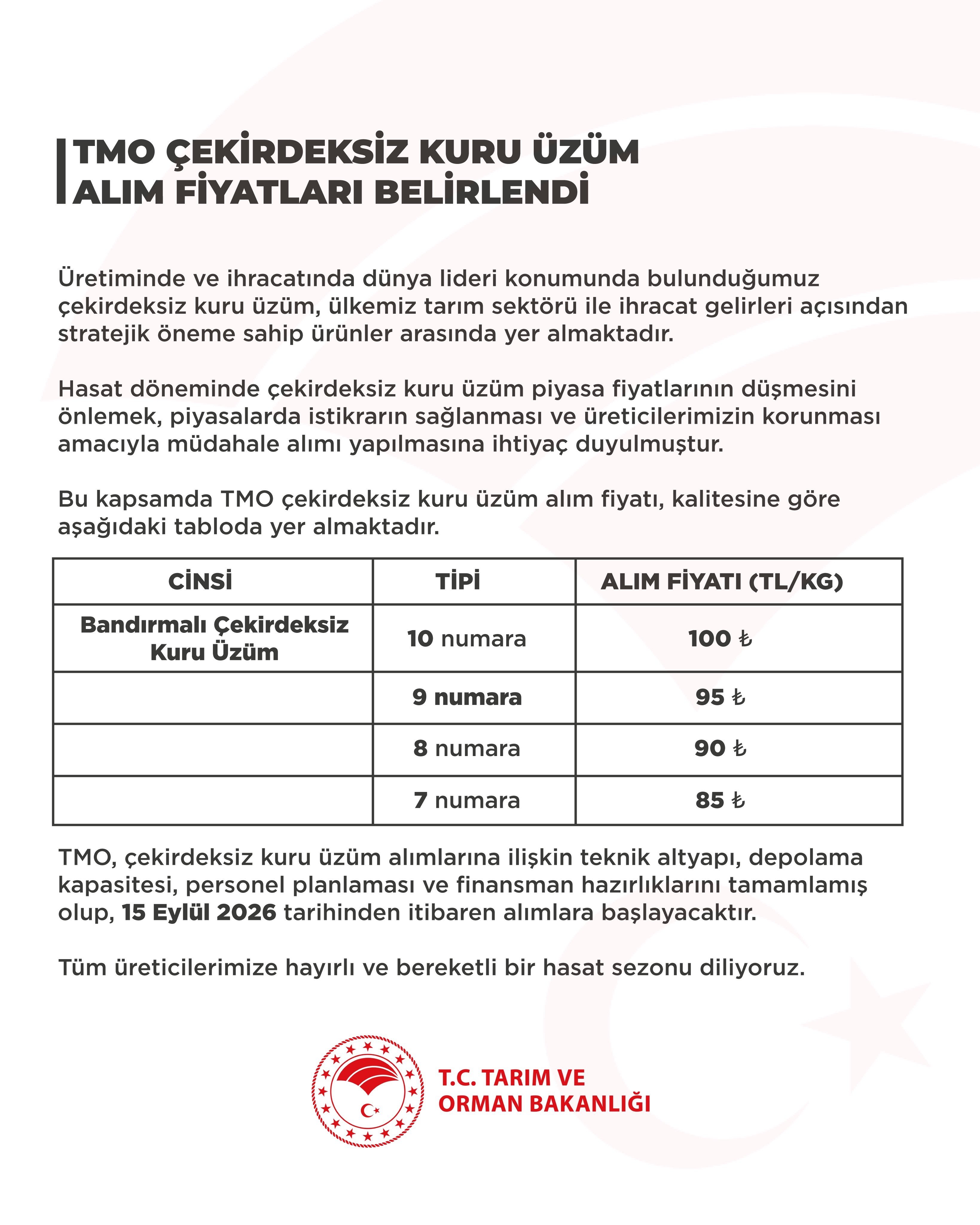 TMO, çekirdeksiz kuru üzüm alım
