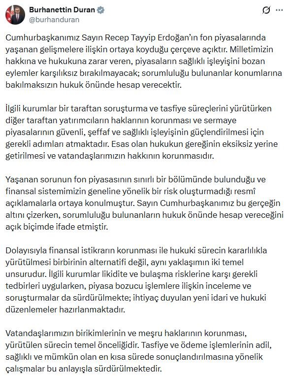 İletişim Başkanı Burhanettin Duran, fon