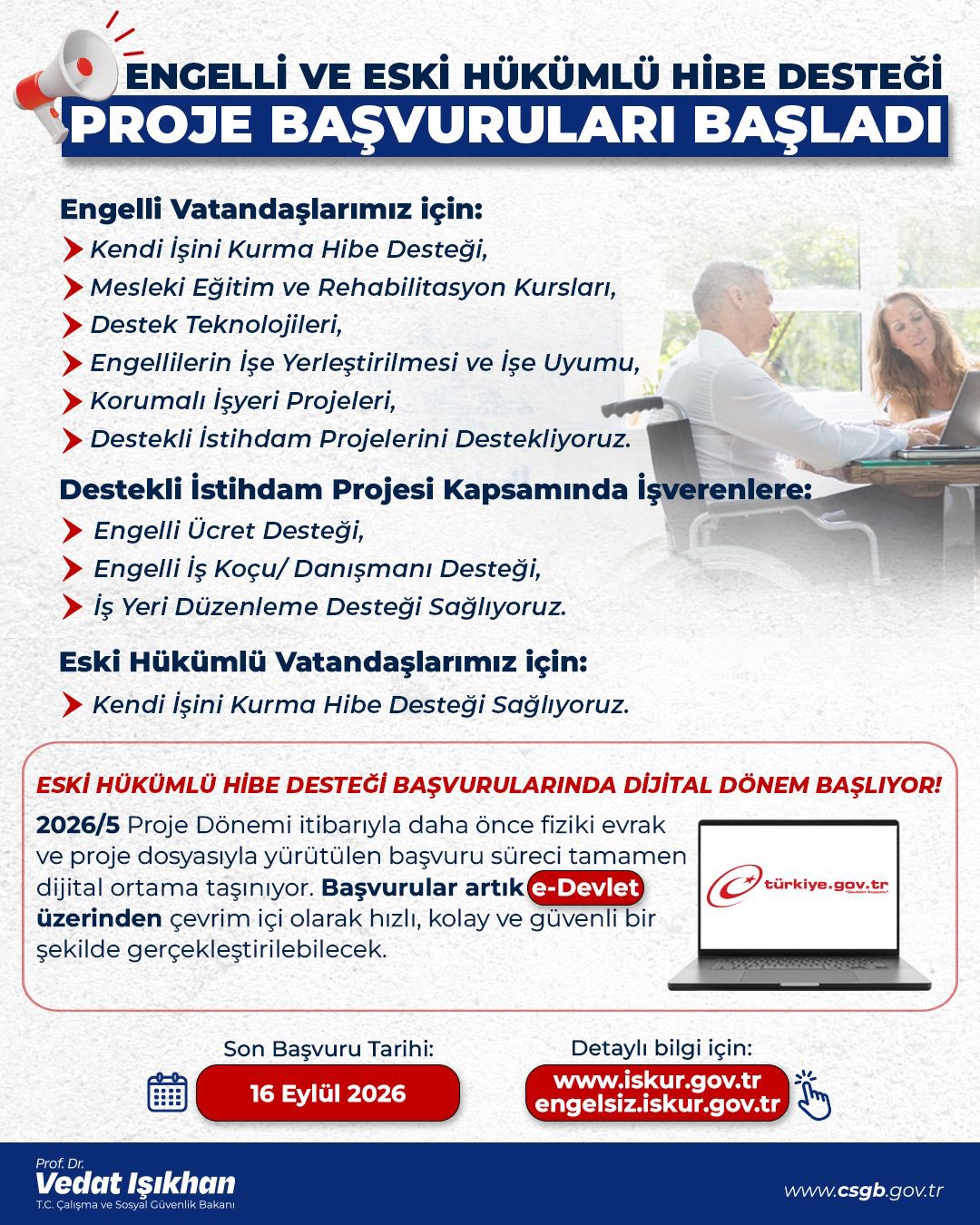 Engelli ve Eski Hükümlülere Hibe Desteği Başvuruları Başladı: İşte Detaylar