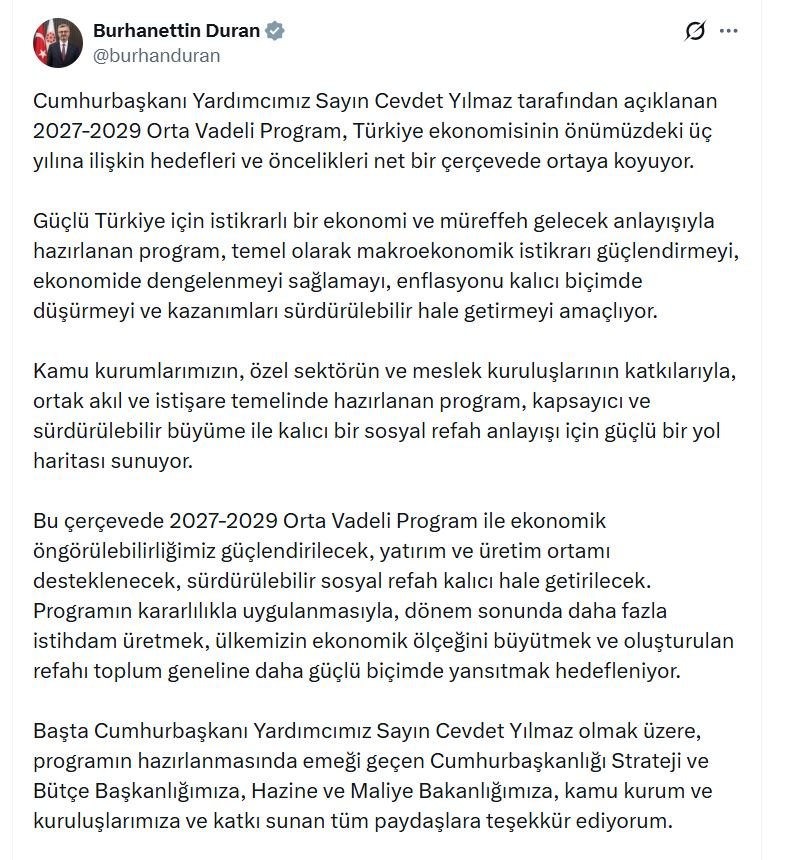 İletişim Başkanı Duran, 2027-2029 Orta