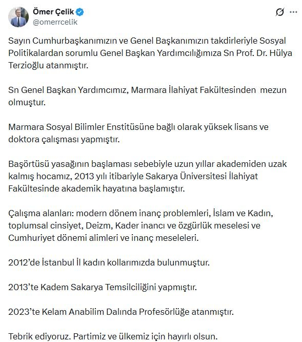 AK Parti Genel Başkan Yardımcısı